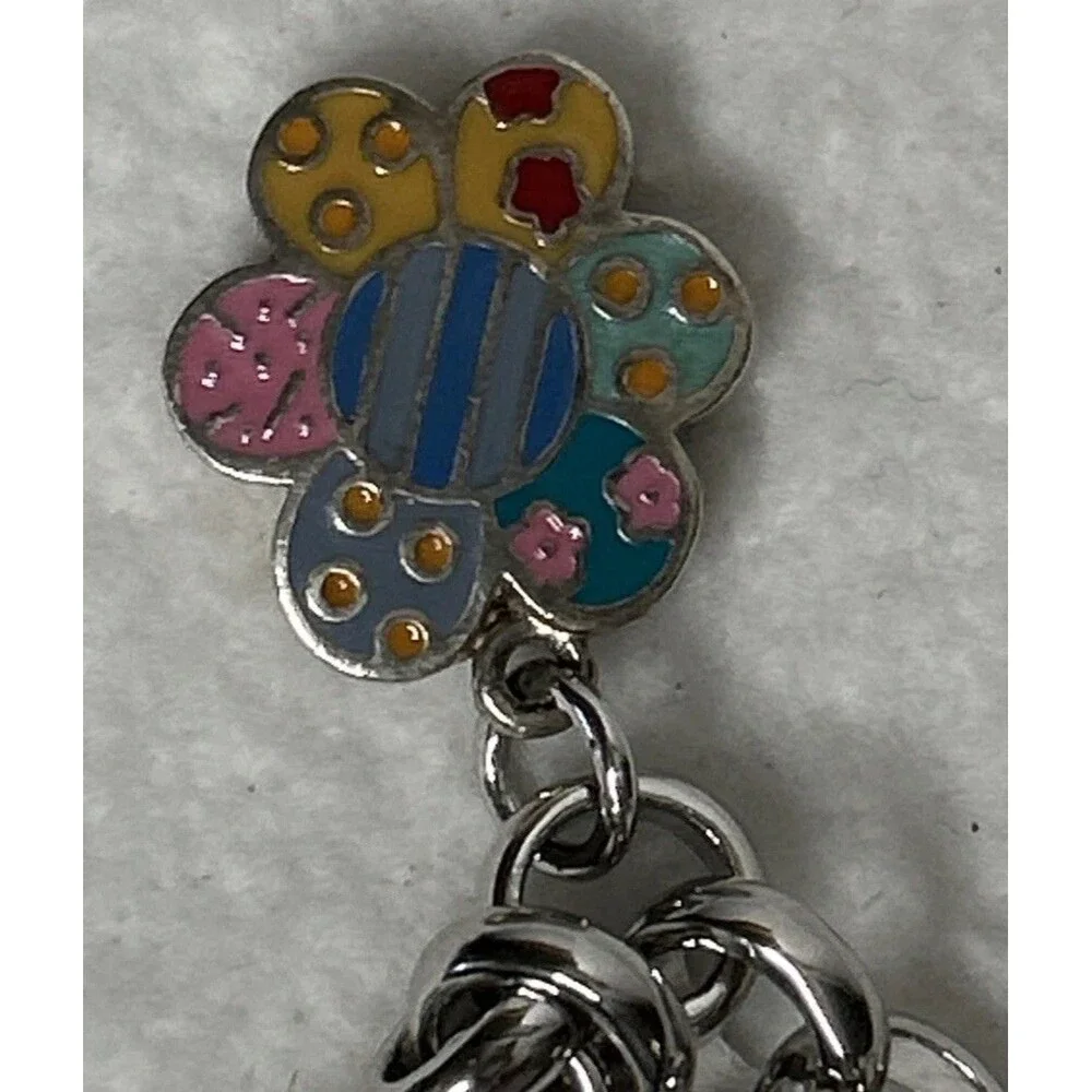Romero Britto Sterling Silver Enamel Flower Charm On 925 Link Bracelet Art Basel